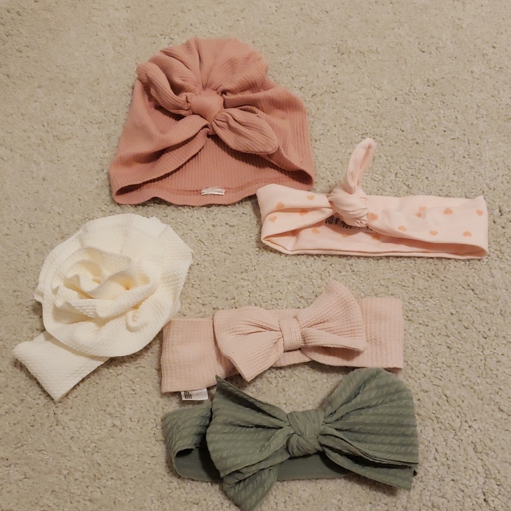 Baby Bow Headband Set - Pink, Cream, Green